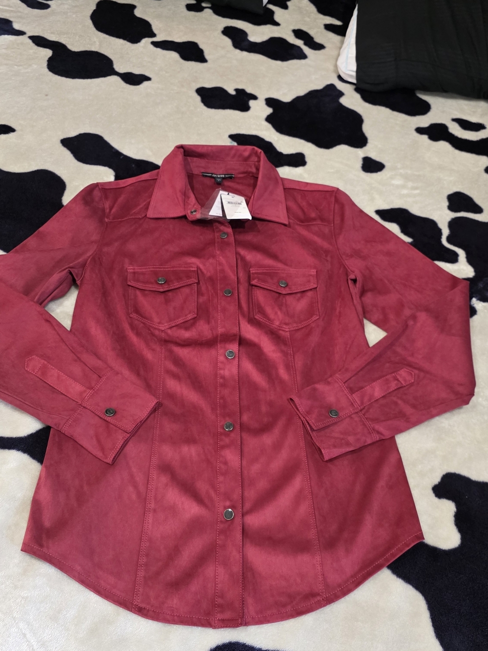 Guess Men's Red Faux-Suede Button-Up Shirt